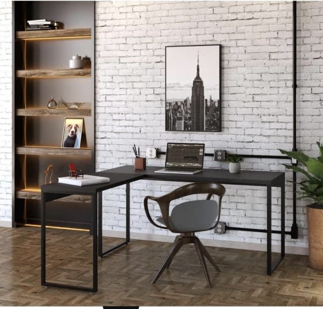 Mesa De Escritório Em L Estilo Industrial 1,50x1,50m- Kuadra
